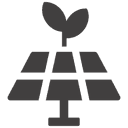 Icône représentant un panneau solaire, et une plante, illustrant l'intérêt du photovoltaïque dans l'agriculture