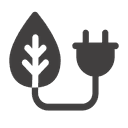 Icône représentant une prise électrique reliée à une feuille d'arbre, représentant l'intérêt collective écologique